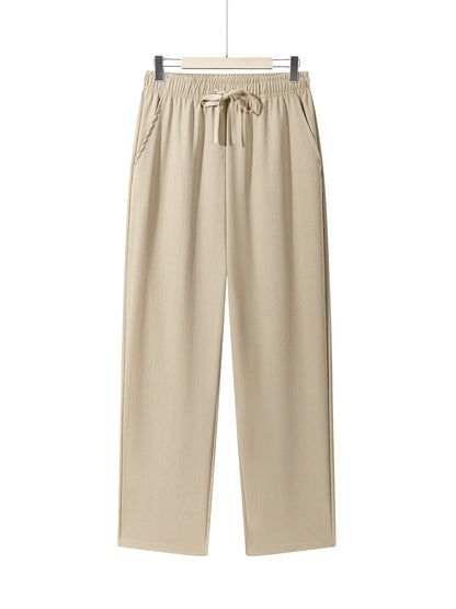 Summer Men's Straight Trousers Casual Solid Color Breathable Drawstring Long Pants Sweatpants Streetwear Men Baggy Pants