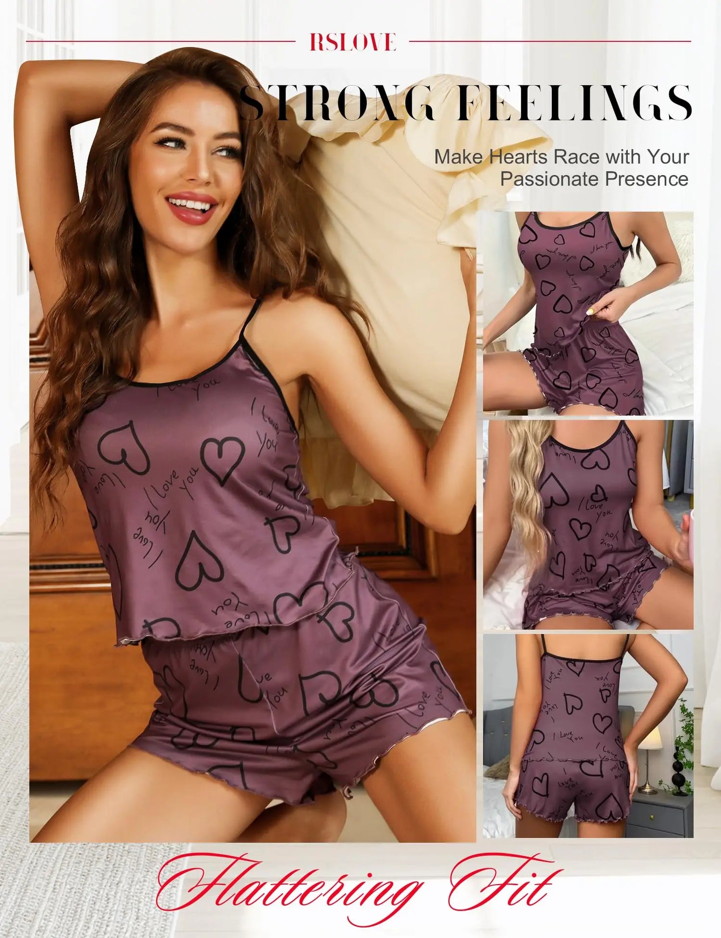 Herzförmiges bedrucktes Pyjama-Set für Damen, sexy Pyjama, Seiden-Plissee-Weste, Shorts-Set, weich und bequem, Heimkleidung, süß und süß.