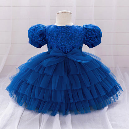Kinder Abendkleid Pailletten Puffärmel Prinzessin Kleid Mesh Puffed Kleid Geburtstag Party Host Kleid