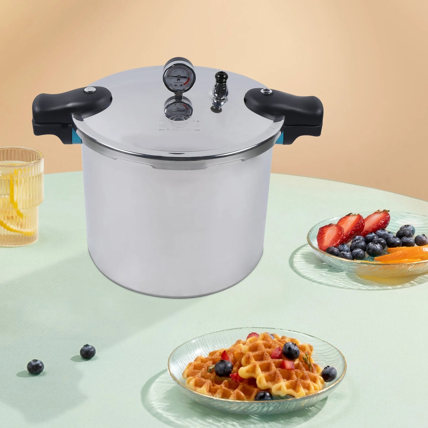 23qt Thick Explosion-Proof Pressure Cooker With Aluminum Pressure Gauge Release Valve.