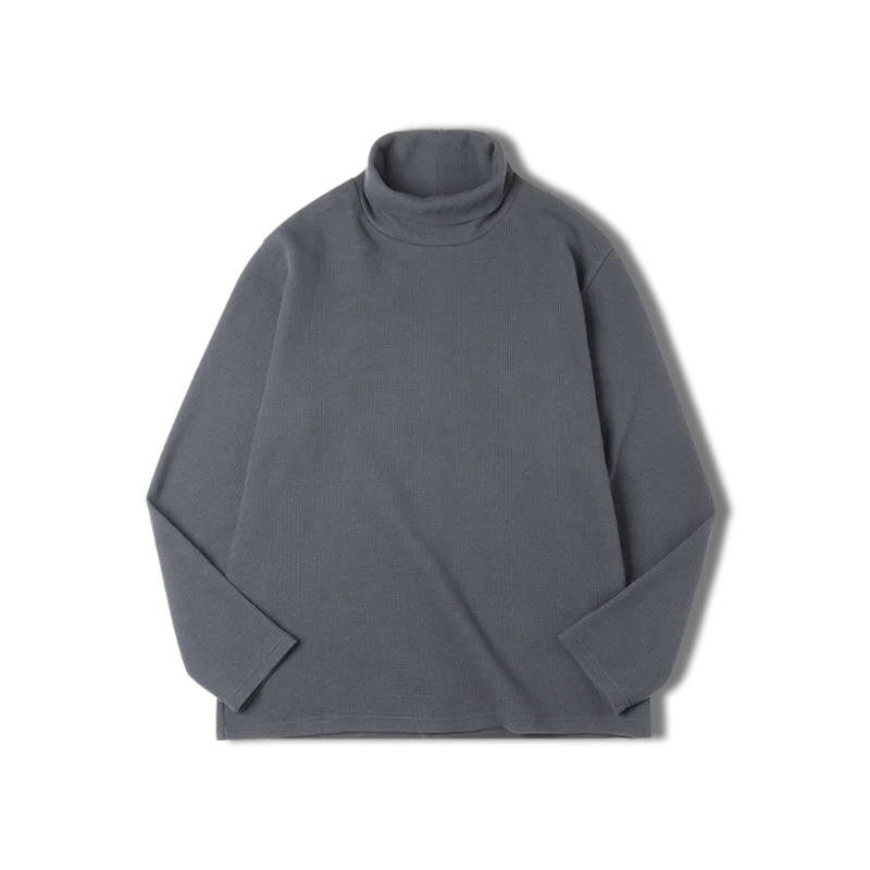 Maden Casual Gray Knitted Turtleneck Sweaters Men's Vintage 310g High Collar Waffle Pullovers Basic Fashion Black Warm Jumper