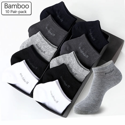 10 Pairs / Pack Men's Bamboo Fiber Socks Short High Quality New Casual Breatheable Anti-Bacterial Man Ankle Socks Men.