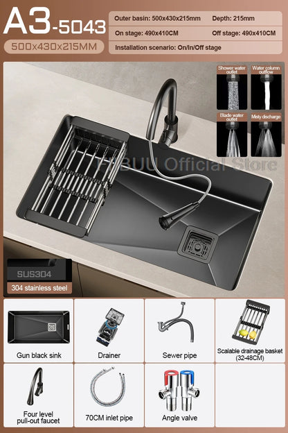 304 Stainless Steel Kitchen Sink Single Bowl Thickened Material Undermount Basin Vegatable Workstation With Drain Accessories