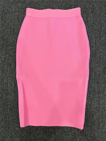 60CM Knee Length Summer Bandage Skirts For Women Candy Color Bodycon Pencil Skirt Ladies Elegant Office Business Formal XL XXL.