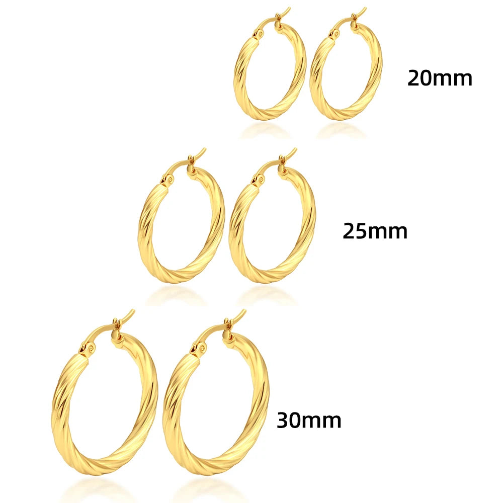 3pair Vintage Twisted Hoop Earrings for Women Gold Plated Stainless Steel Twist Ear Buckle Stackable Circle Hoops Party Jewelry.