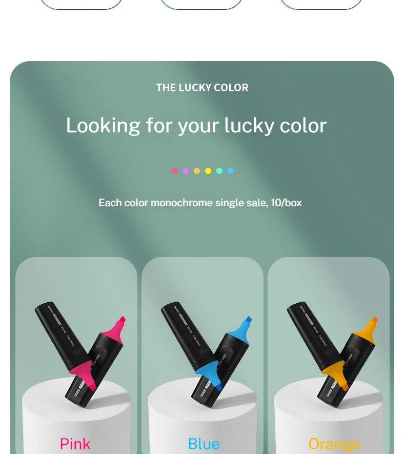 Deli 10-teiliges Textmarker-Set, große Kapazität, Meißelspitze, Bonbonfarben-Marker, Studenten-Briefpapier, Schulbedarf.