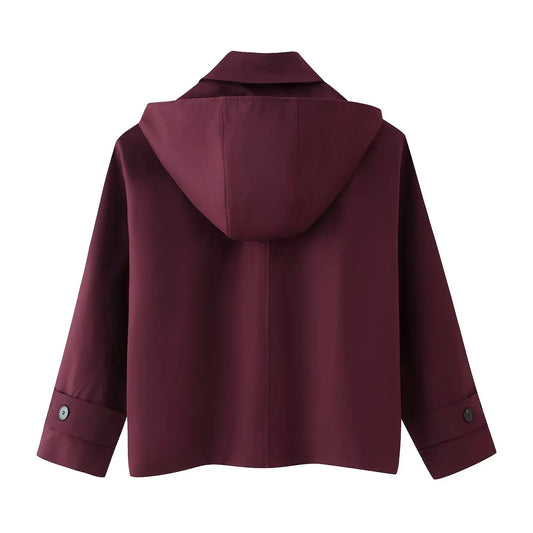 Frühjahr 2022, neue, vielseitige, einreihige, langärmlige Windjacke mit Kapuze und Tasche für Damen