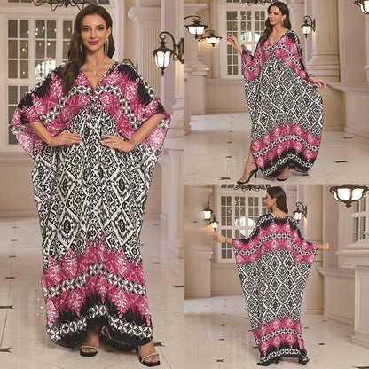 Kaftan-Kleider für Damen, Wellenhals-Badeanzug, Überwurf, Kaftan-Kleid, Übergröße, übergroßes langes Strandkleid