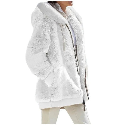 Herbst Winter Mode Damen mantel neue lässige Kapuze Reiß verschluss Dame Kleidung Kaschmir weibliche Fleece jacke einfarbige Damen mäntel