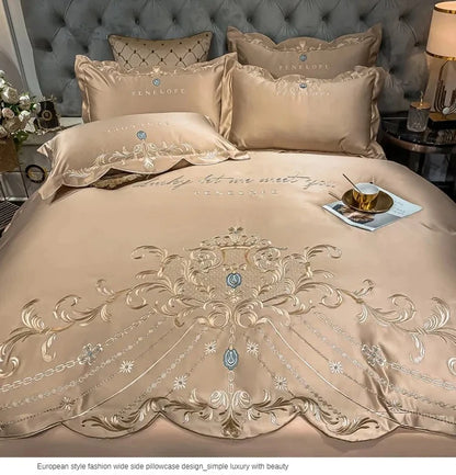 European-Style Bed Sheet Four-Piece Set 100 Cotton High-End Atmospheric Ice Silk Quilt Cover Pure Cotton Bedding.