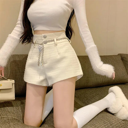 Winter Spring New Arrival Metal Buttons Tweed Shorts Women.