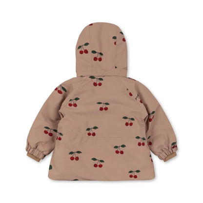 Konges Slojd 2025 Winter Baby Girls Cherry Hooded Ski Jackets Overalls Suits Sets Girls Waterproof Windproof Cold Resistant Coat.