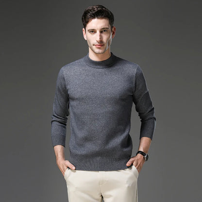 High End Anti-pilling Thick New Fashion Brand Casual Knit Pullover Sweater Half Turtleneck Mens Jumper Designer Clothing