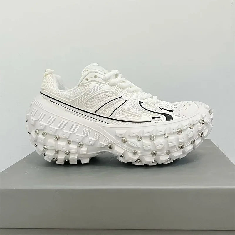 Fashion Brand Men's Or Women's Thick-soled Sports Shoes 2025 Spring New Rivet Design Couple Sports Shoes Breathable Casual Shoes