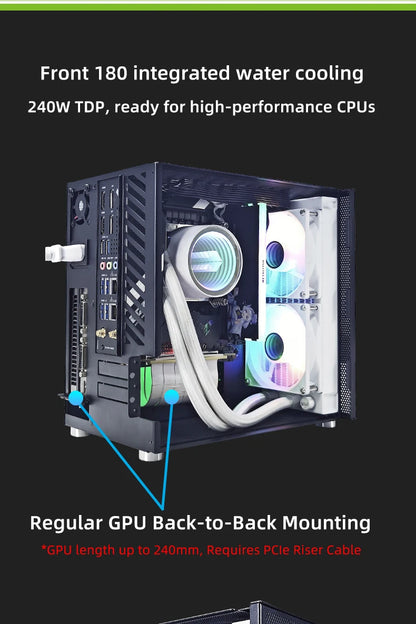 METALFISH T20 Mini ITX White Case 9L Compact PC Chassis Support Flex PSU/240mm GPU/100mm Cooler/180 Liquid Cooler.