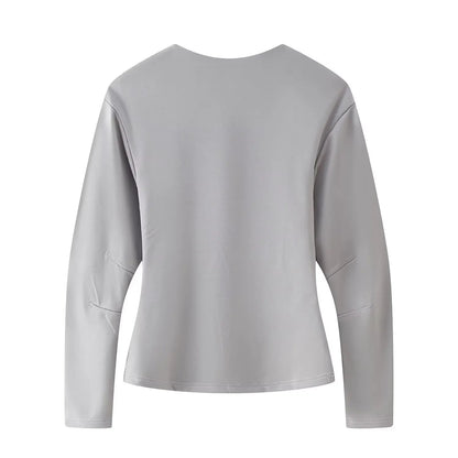 2025 Spring New Women's Two Piece Pant Set Fashion Long Sleeve O-neck Pleated Top Double-Sided Fabric Office Top Casual Pants.