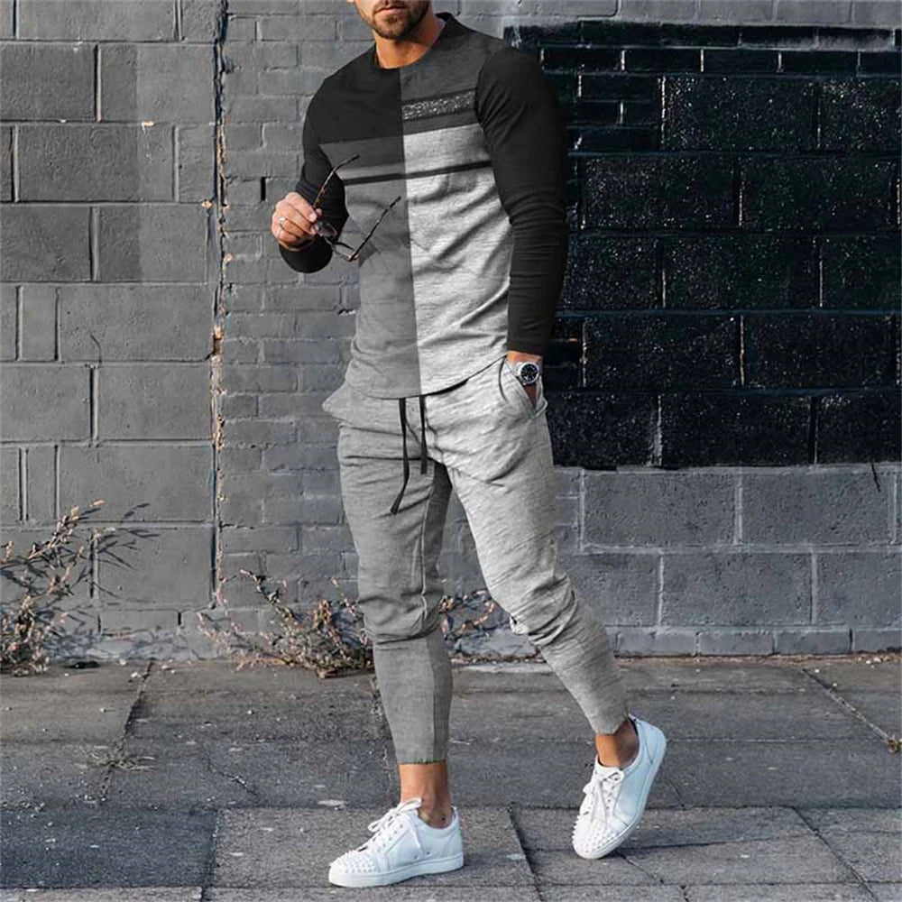 Men's Tracksuit Casual 3D Print 2 Piece Sets Long Sleeve T-Shirt+pants 2pcs Set Fashion Outfits Oversized Sports Unisex Clothing.