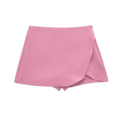 Women Fashion Pareo Style Shorts Skirts Vintage High Waist Side Zipper Female Skort Mujer.