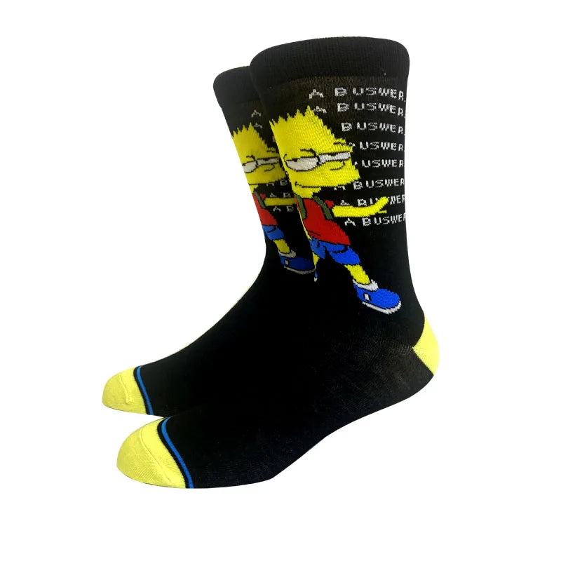 New 1 Pair The Simpsons Harajuku Women Men Socks Cartoon Personality Skateboard Socks Anime Middle Tube Cotton Unisex Socks.
