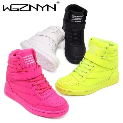 Designer Woman Breathable High Top Black White Boots Women Casual Sport Shoes Platform Hidden Increasing Sneakers Leather Shoe.