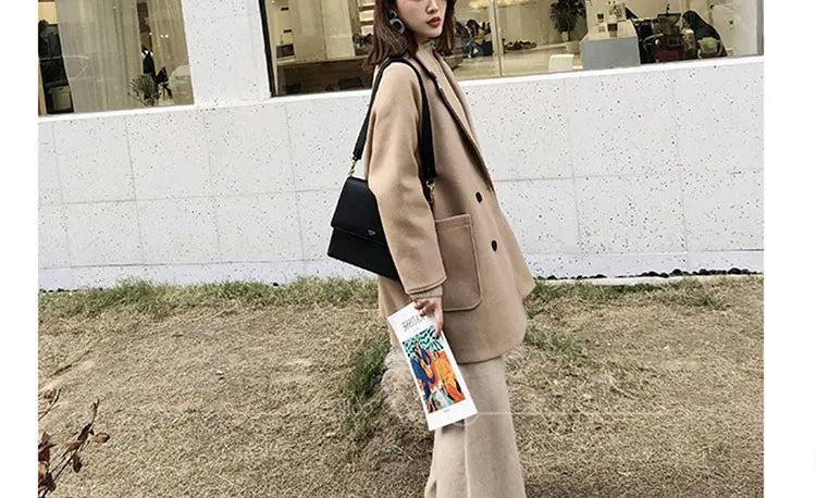 Loribindwood Gestrickte Pullover Breite Bein Hosen Anzug für Frauen Herbst/winter 2022, Neue Koreanische Lose Mode Zwei-stück Set