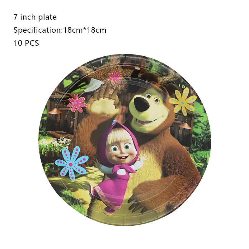 Mashas und Bär Geburtstag Party Dekoration Cartoon Thema Luftballons Kinder Event liefert Einweggeschirr Hintergrund