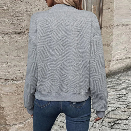 Damen Herbst und Winter neue einfarbige einfache und exquisite Reißverschlussjacke Baseballkragen Freizeitjacke