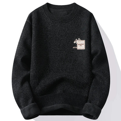 Autumn Winter Fashion Sweater Men's Round Neck Pullovers Fleece Thick Warm Jumpers Pattern Patchworked Men's Clothes