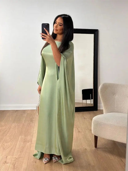 Ramadan Eid Summer Satin Batwing Abaya Dubai Women Islam Muslim Maxi Kaftan Dresses Kebaya Caftan Marocain Robe Femme Musulmane.