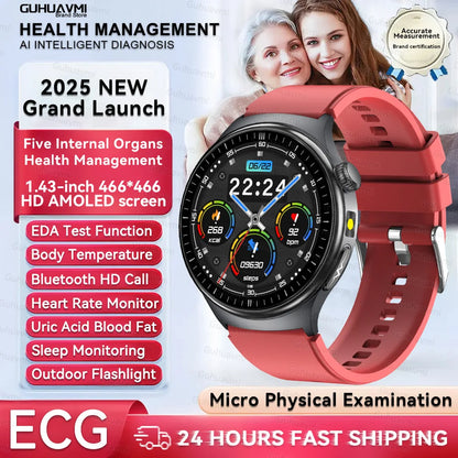 2026 New Smart Watch Men ECG+PPG Blood Lipids Uric Acid Blood Pressure Bluetooth Call 1.43'' Sapphire Smartwatch Remote Nursing