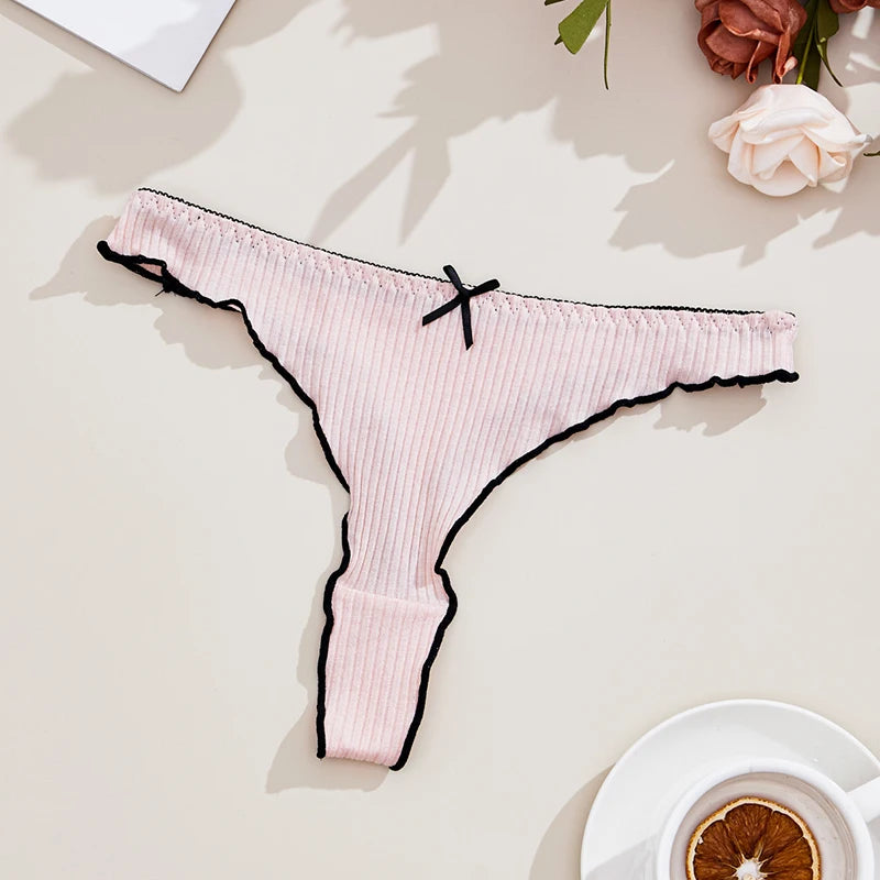 3Pcs Women's Thong Low-rise Panties Solid Color Cotton Lingerie Sexy Thongs Fashion Casual Underwear Comfort Fit Women's Tangas.