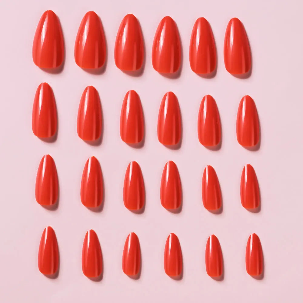 120pcs/box Red White Glossy Acrylic Medium Almond False Nails Solid Color Press-On Nails 12 Sizes Almond Artificial Fake Nails.