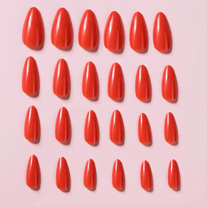 120pcs/box Red White Glossy Acrylic Medium Almond False Nails Solid Color Press-On Nails 12 Sizes Almond Artificial Fake Nails.