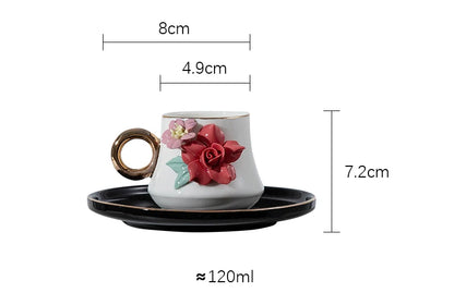 120ml Ceramic Coffee Cup Saucer Set Hand Pinched Flowers with Hand and Dish Milk Tea Porcelain Drinkware Tableware Gift.