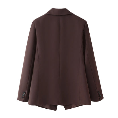 TRAFZA Frauen Elegante Feste Revers Zwei Tasten Anzug Jacke Mode Lange Hülse Dünne Kurze Mäntel 2024 Neue Casual Büro Dame Blazer