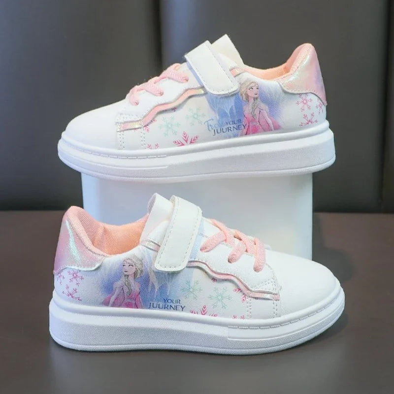 Disney Kids Girls Shoes 2024 New Children Sneakers Girls Elsa Frozen Princess Casual Sport Shoes Student Shoes Teen Shoes.