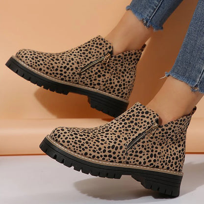 Fashion Leopard Ankle Boots for Women Plus Size 36-43 Zipper Up Booties Woman Spring Autumn Non Slip Platform Boots Mujer.
