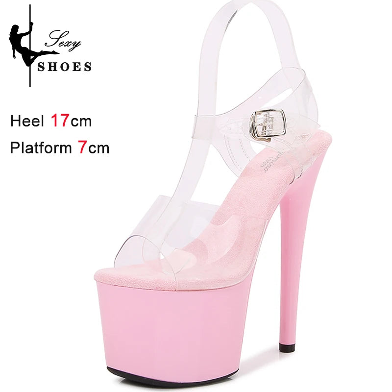 17cm Heels Platform Sandals for Women PVC Women's Sandals  With Heels Exotic Strippers Pole Dance Shoes Nightclub Girls Stiletto