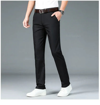 Summer New Men's Bamboo Fiber Slim Business Casual Pants Fashion Classic Breathable Designer Formal Long Trouser Male Clothing