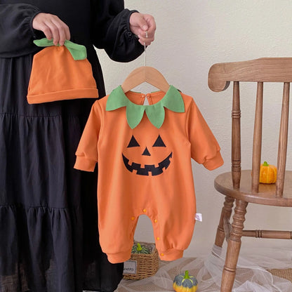 Catton Kürbis Smiley Halloween Baby Neugeborene Kleidung Baumwolle Langarm Strampler mit Hut Zweiteilige Sets Outfits Party Overall.