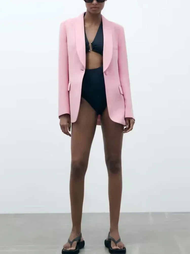 Women's Blazer New Spring Elegant Casual Office Lady Pink Jacket Coat Fashion High Waist Loose Wide Leg Trousers Pant Suit.