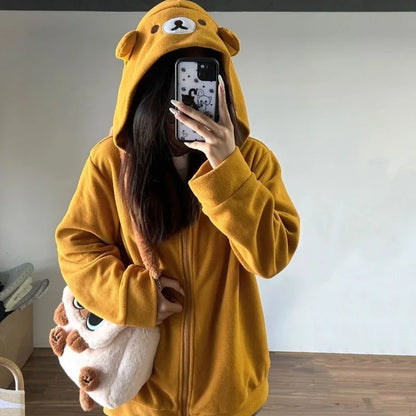 Deeptown Kawaii Duck Hoodies Women Long Sleeve Cute Tops Emo Clothes Korean 2023 Fashion Winter Yellow Casual Pullover Soft Girl.