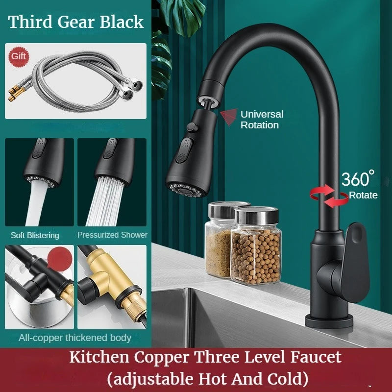 GEGVE Removable Kitchen Faucet  Flexible Head Hot Cold Faucets Tap Tap Mixer Manual Black for Kitchen Sink Adapted To Israel