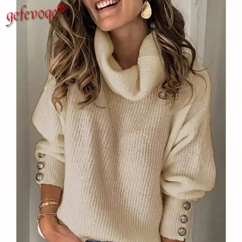 Herbst Winter neue einfarbige Freizeit mode lose Pullover Frauen Langarm High Collar Street Sweatshirt Pullover Top weiblich