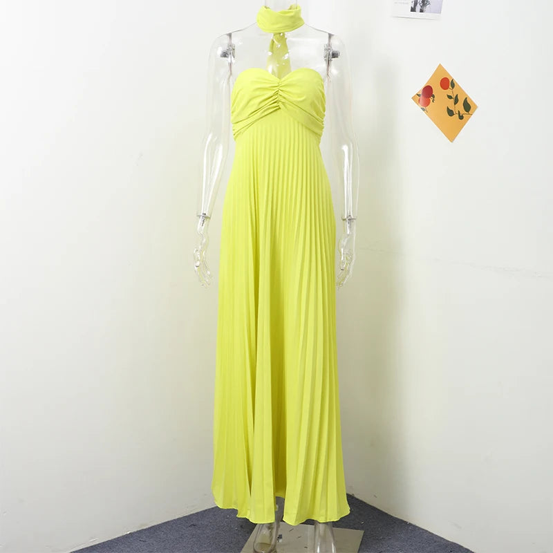 Elegante trägerlose Band-Plissee-Kleider für Damen, sexy, ärmellos, rückenfrei, langes Kleid, 2025, Frühjahr, neue Dame, Abendparty-Roben