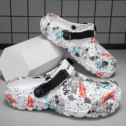 Plus Size 47 Men's Clogs 2025 Summer Sandals Beach Slippers Flat Sandals Men Leisure Slides Creative Printing Man Casual Shoes.