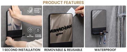 TAILI Shower Mirror Fogless for Shaving with Razor Holder, Fog Free Mirror Shower Suction Rust-Proof Removable Bathroom Mirror