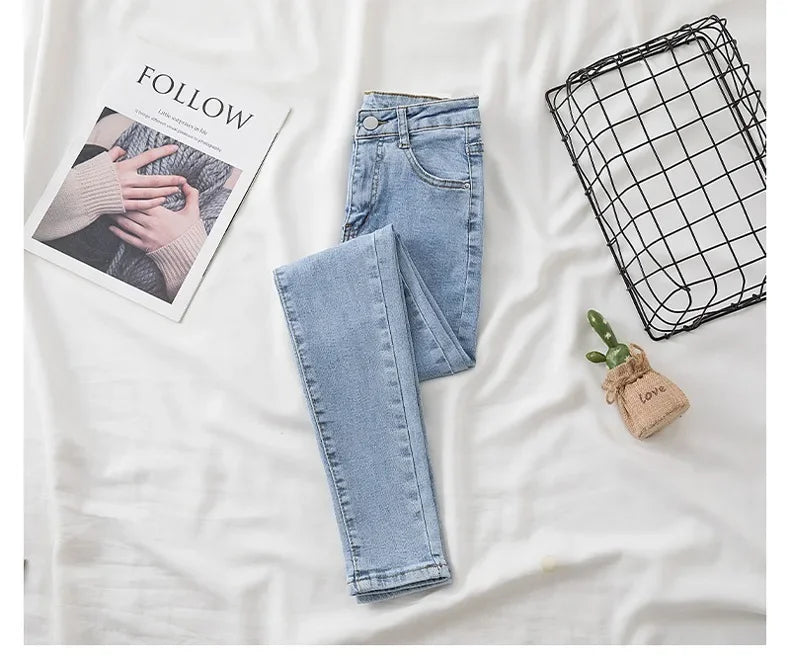 High Waist Slim Fit Jeans Women's Spring Summer Autumn Fashionable Nine Points Elasticity Pencil Pants Tightening And Lengthenin.