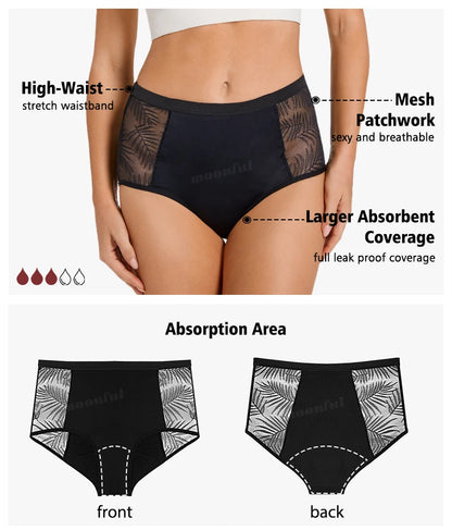 High Waist Period Underwear Lace Mesh Menstrual Panties Women Menstrual Cycle Absorbent Underwear Girl Panties for Monthly.