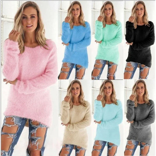 Frauen warmen Pullover einfarbig o Hals lose Baumwolle gestrickt Pullover langen Pullover lässig übergroße Bluse Damen Hipster Kleidung